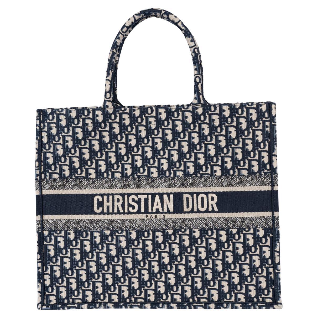 CHRISTIAN DIOR navy blue Oblique canvas LARGE BOOK TOTE Bag For Sale