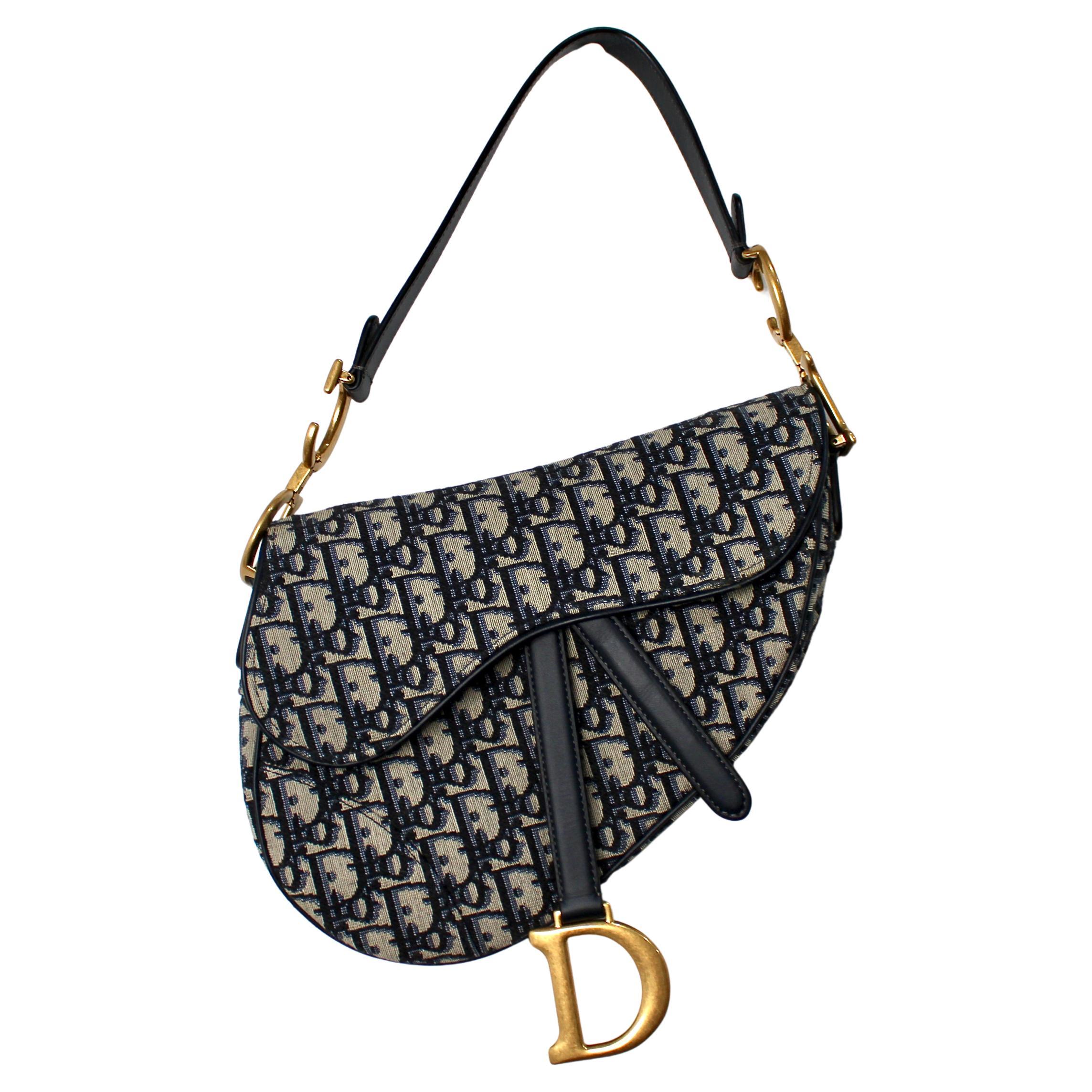 Christian Dior Navy Blue Oblique Jacquard Monogram Saddle Bag