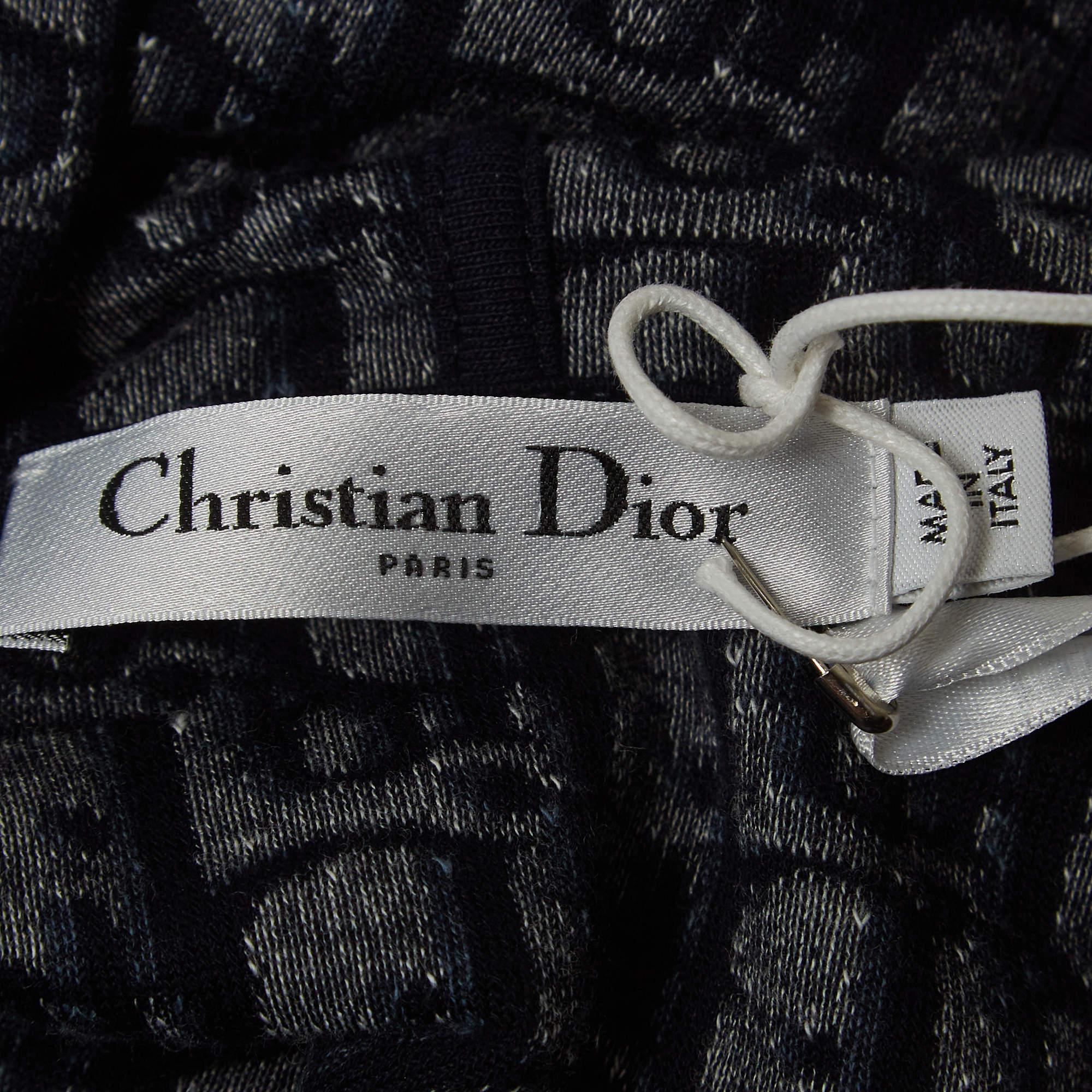 Black Christian Dior Navy Blue Oblique Terry Cotton Hooded Mini Dress L