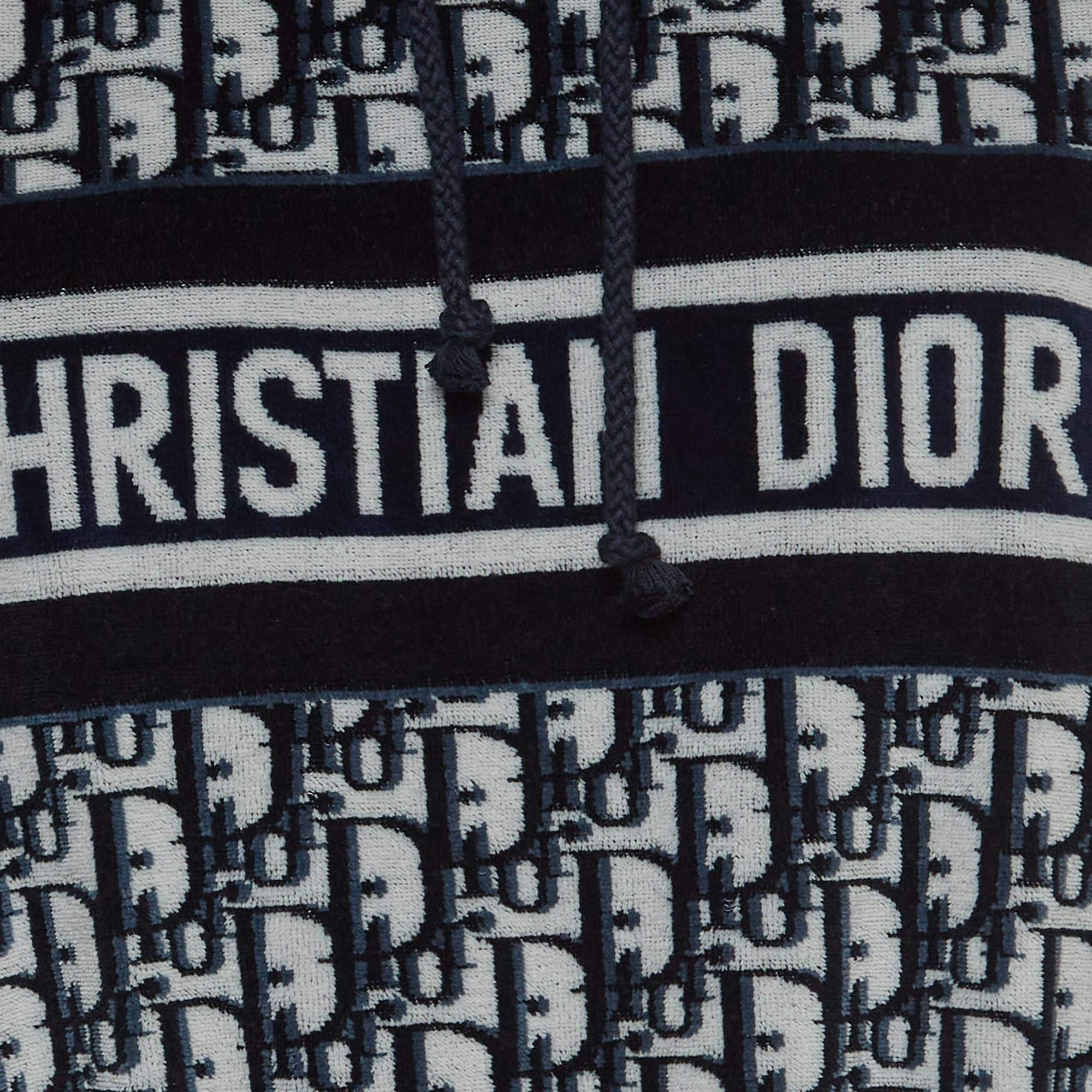 Christian Dior Navy Blue Oblique Terry Cotton Hooded Mini Dress L 1