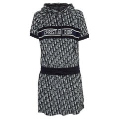Christian Dior Navy Blue Oblique Terry Cotton Hooded Mini Dress L