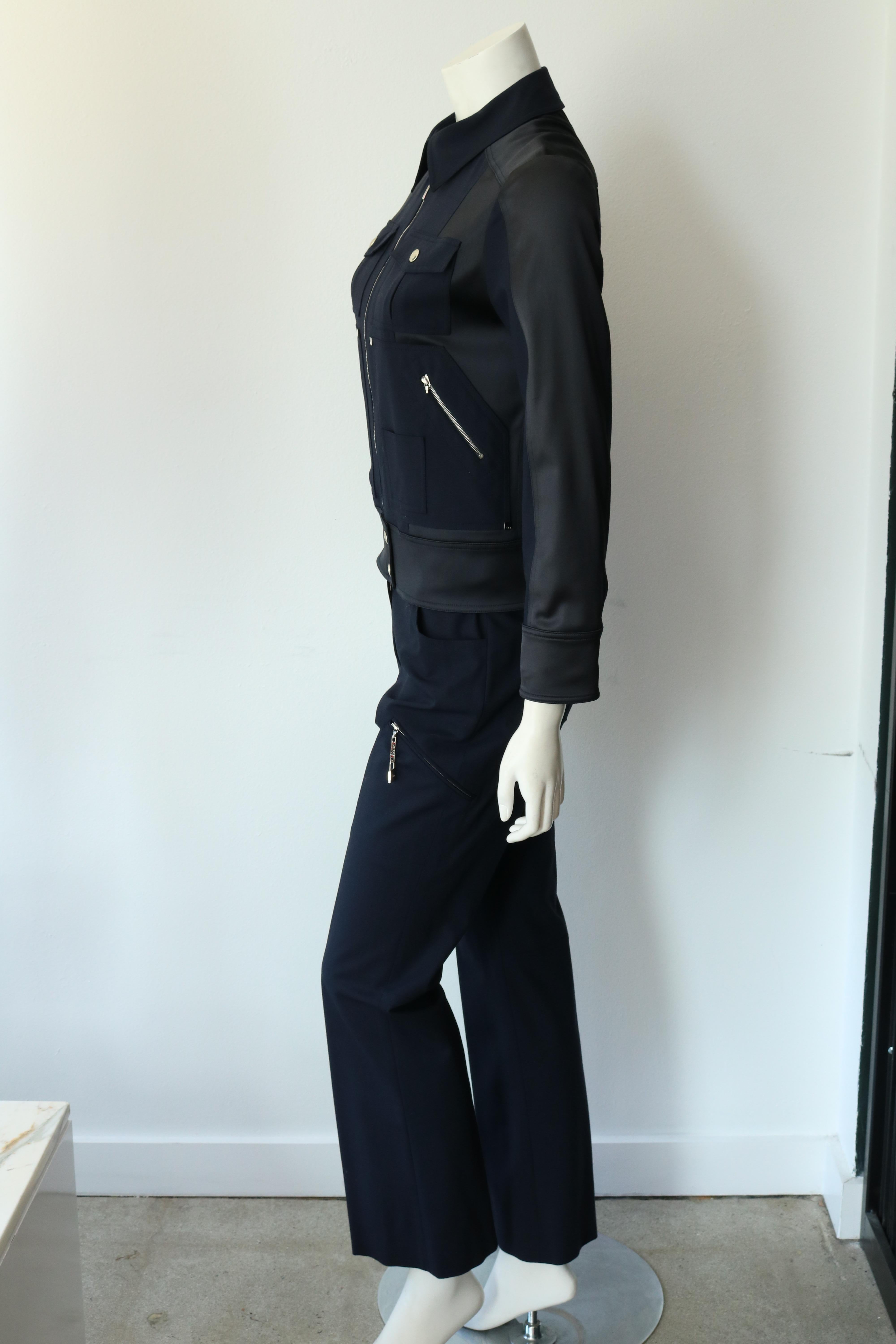 Noir Christian Dior Ensemble veste et pantalon bleu marine Taille 6  en vente