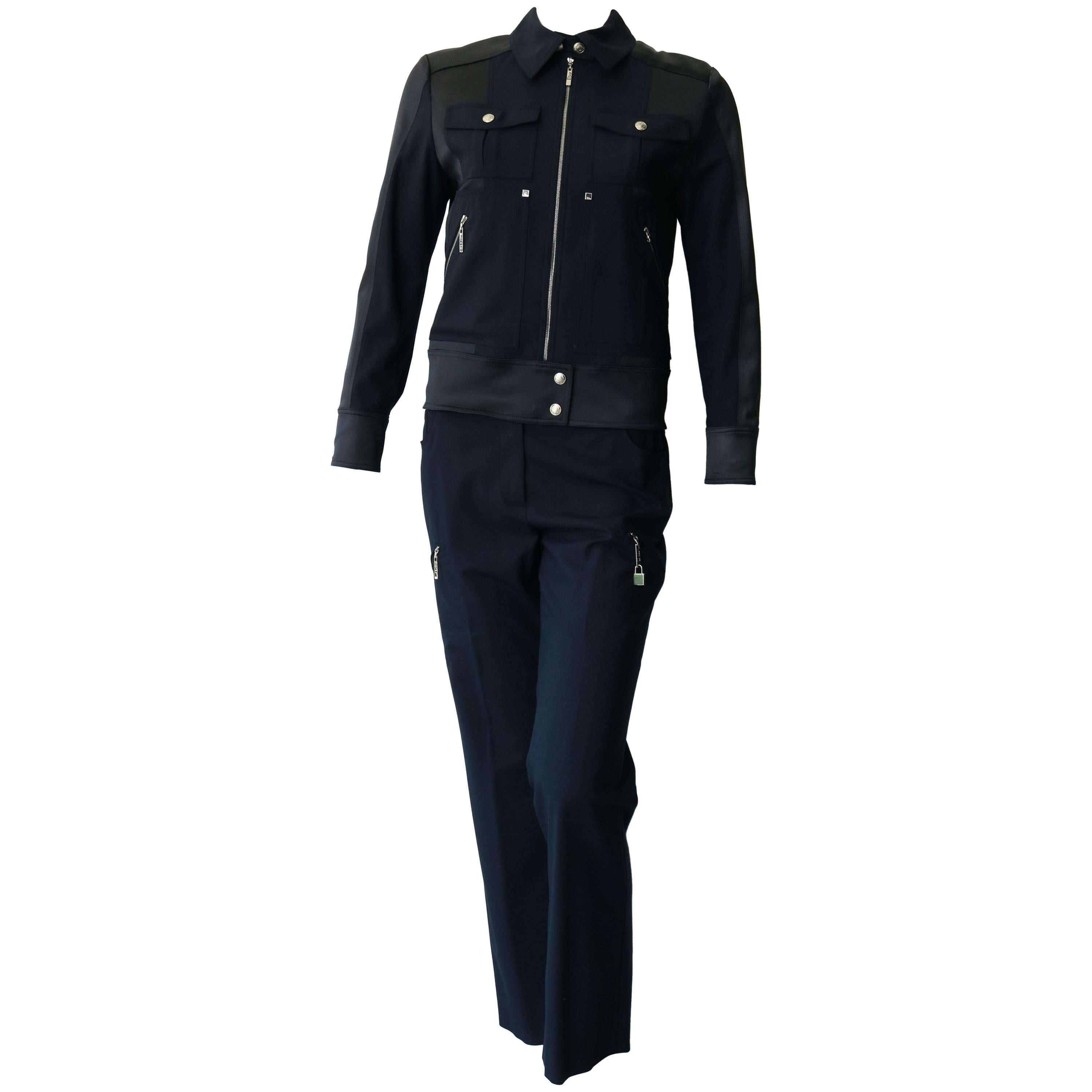 Christian Dior Ensemble veste et pantalon bleu marine Taille 6  en vente