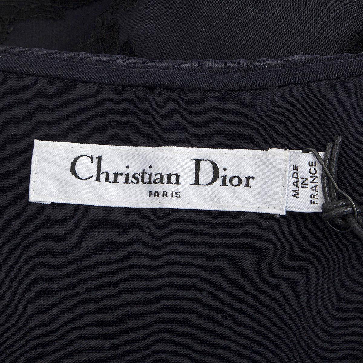 CHRISTIAN DIOR navy blue silk 2017 EMBROIDERED BELTED EVENING GOWN Dress 38 S 2