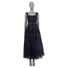 CHRISTIAN DIOR navy blue silk 2017 EMBROIDERED BELTED EVENING GOWN Dress 38 S