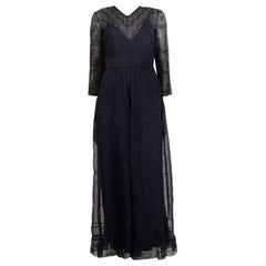 CHRISTIAN DIOR navy blue silk LACE KAFTAN Cocktail Dress 40