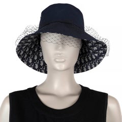 CHRISTIAN DIOR navy blue TEDDY-D LARGE BRIM VEIL BUCKET Hat 57