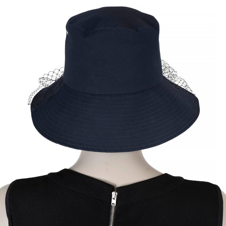 CHRISTIAN DIOR navy blue TEDDY-D LARGE BRIM VEIL BUCKET Hat  display picture 3