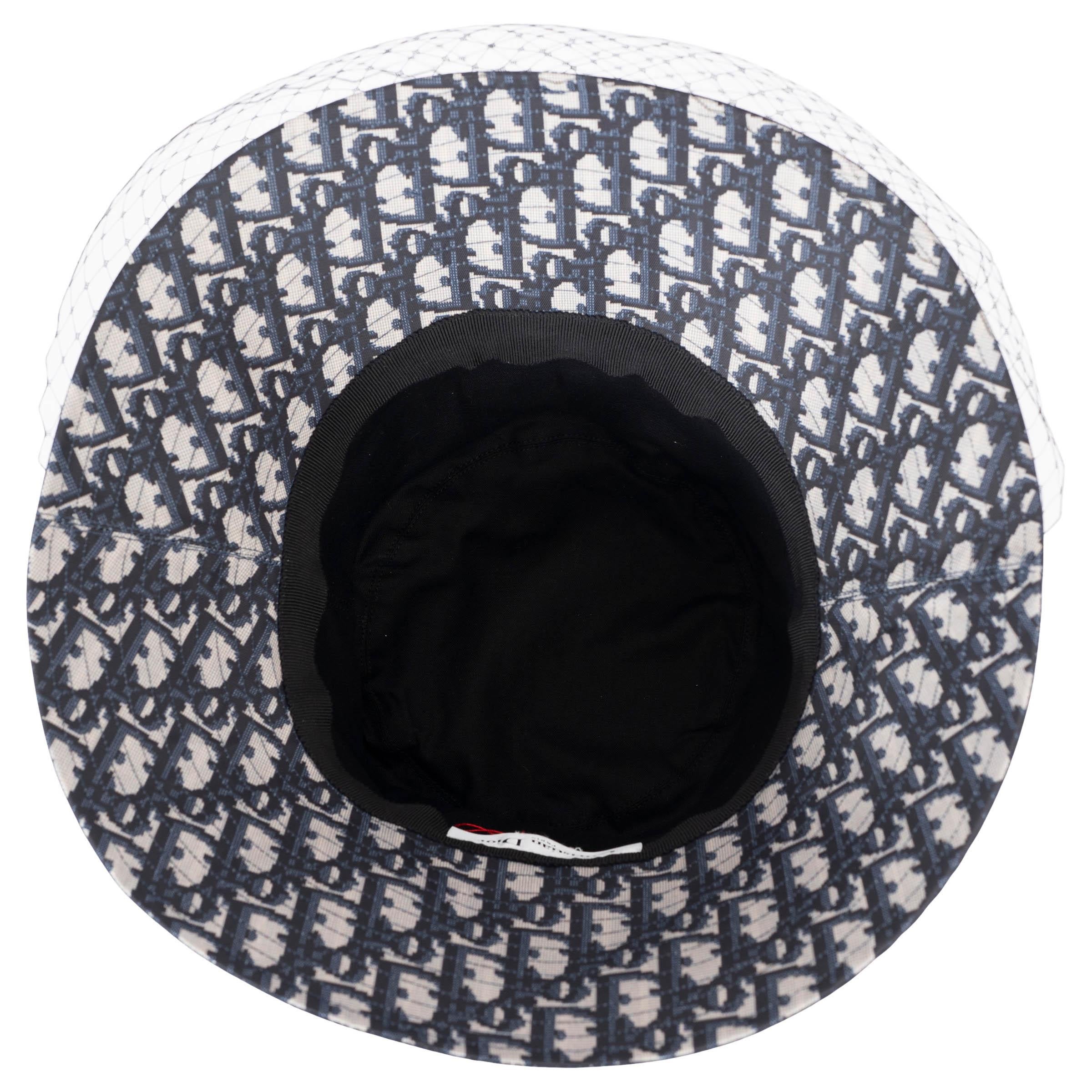 CHRISTIAN DIOR navy blue TEDDY-D LARGE BRIM VEIL BUCKET Hat 57 For Sale 2