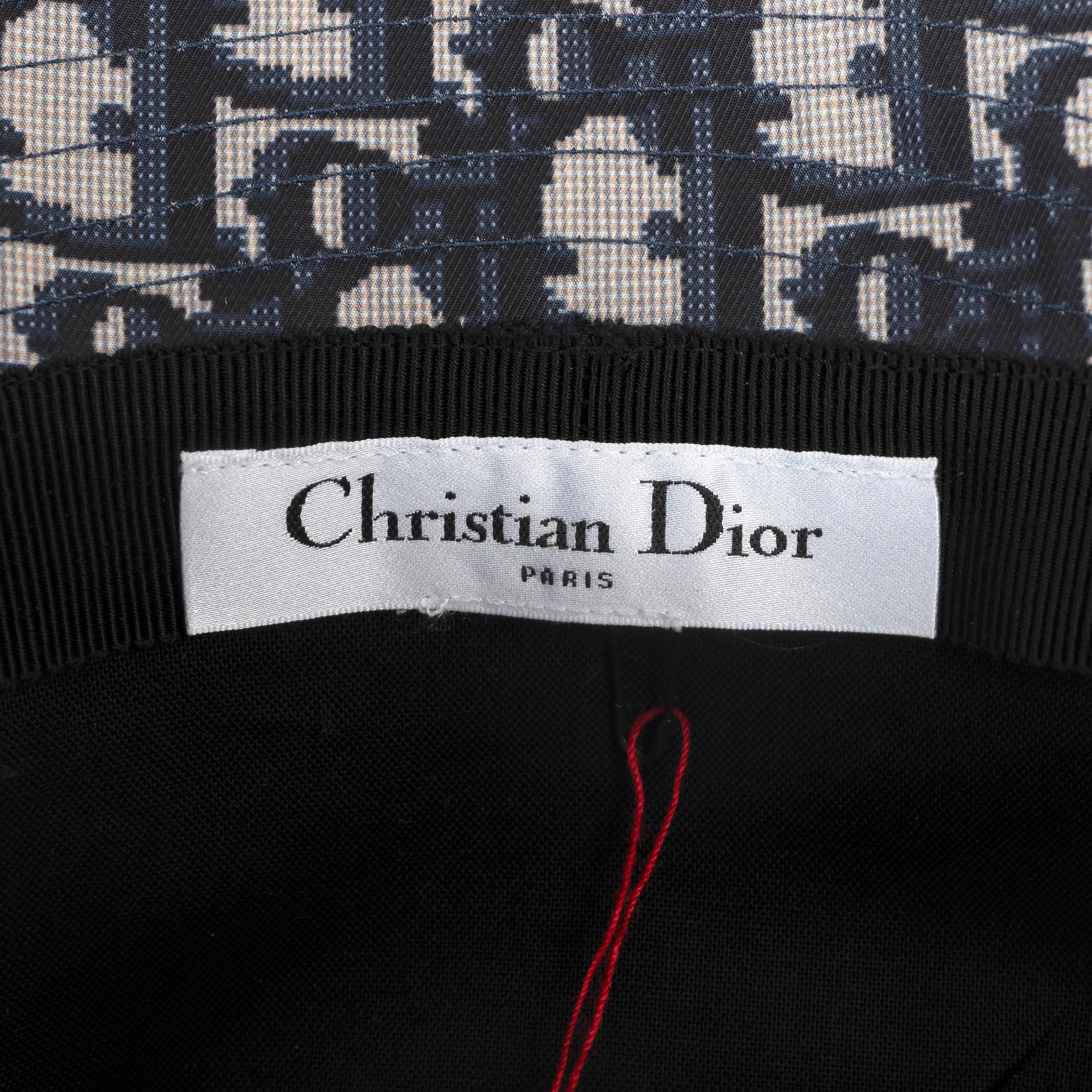 CHRISTIAN DIOR navy blue TEDDY-D LARGE BRIM VEIL BUCKET Hat 57 For Sale 3