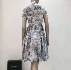 Christian Dior Navy Blue Toile de Jouy Cotton Voile Mid Length Dress