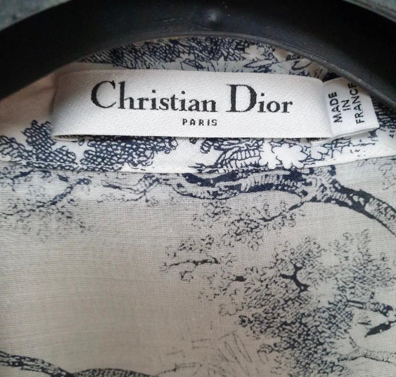 Women's Christian Dior Navy Blue Toile de Jouy Cotton Voile Mid Length Dress