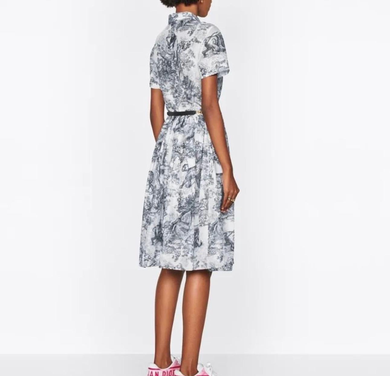 Christian Dior Navy Blue Toile de Jouy Cotton Voile Mid Length Dress 2