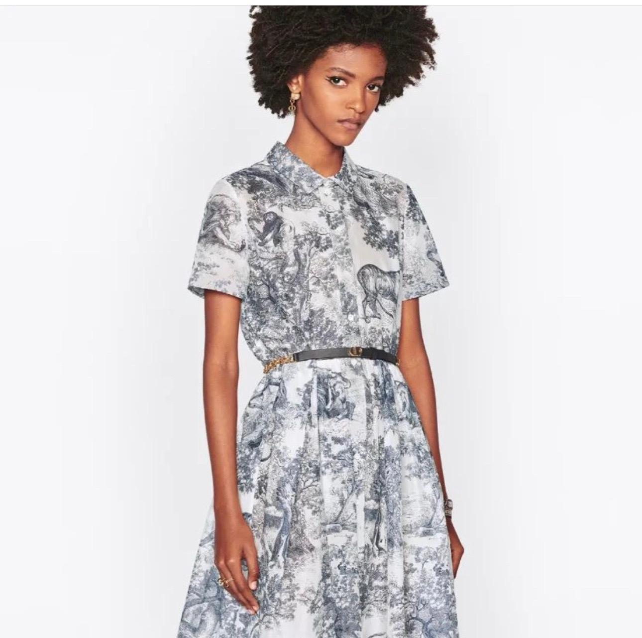 Christian Dior Navy Blue Toile de Jouy Cotton Voile Mid Length Dress 3