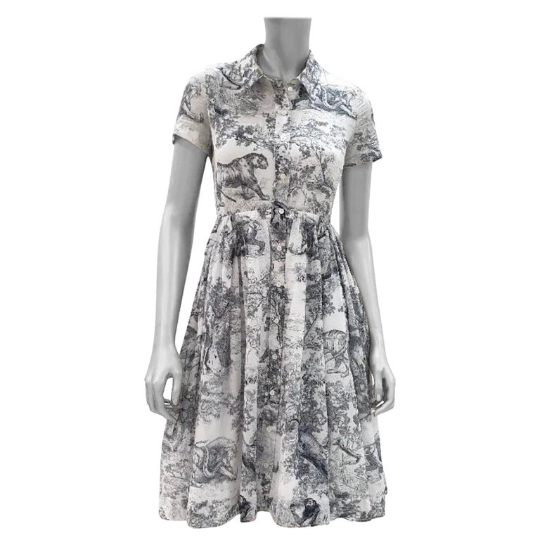 Christian Dior Navy Blue Toile de Jouy Cotton Voile Mid Length