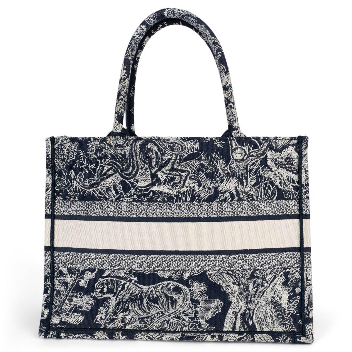 Black CHRISTIAN DIOR navy blue TOILE DU JOUY REVERSE MEDIUM BOOK TOTE Bag