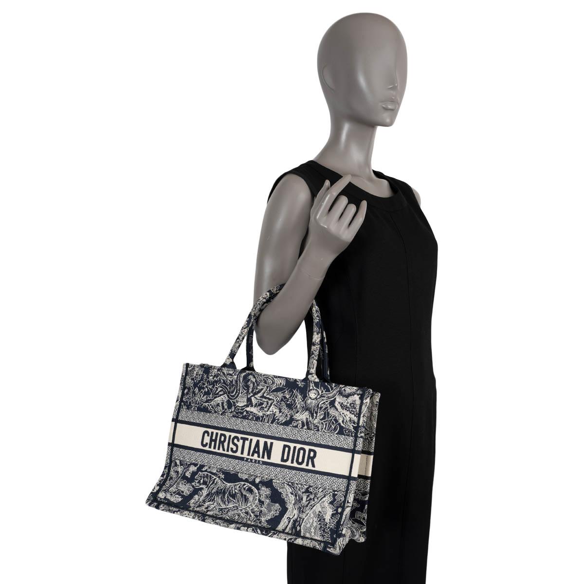 CHRISTIAN DIOR navy blue TOILE DU JOUY REVERSE MEDIUM BOOK TOTE Bag For Sale 6