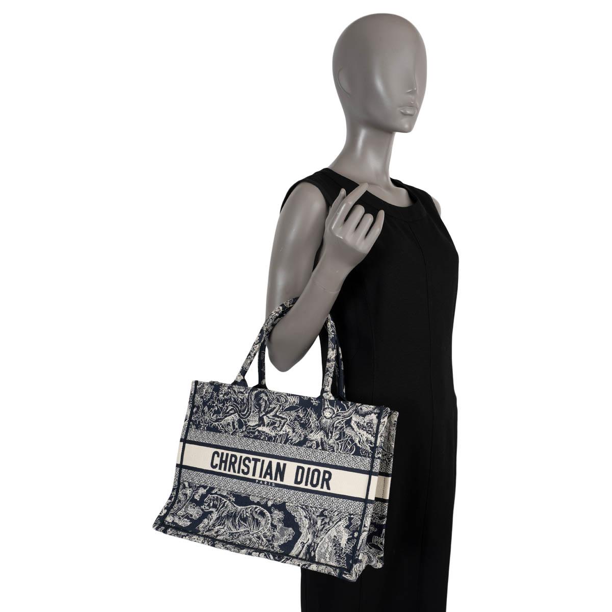 CHRISTIAN DIOR navy blue TOILE DU JOUY REVERSE MEDIUM BOOK TOTE Bag 5