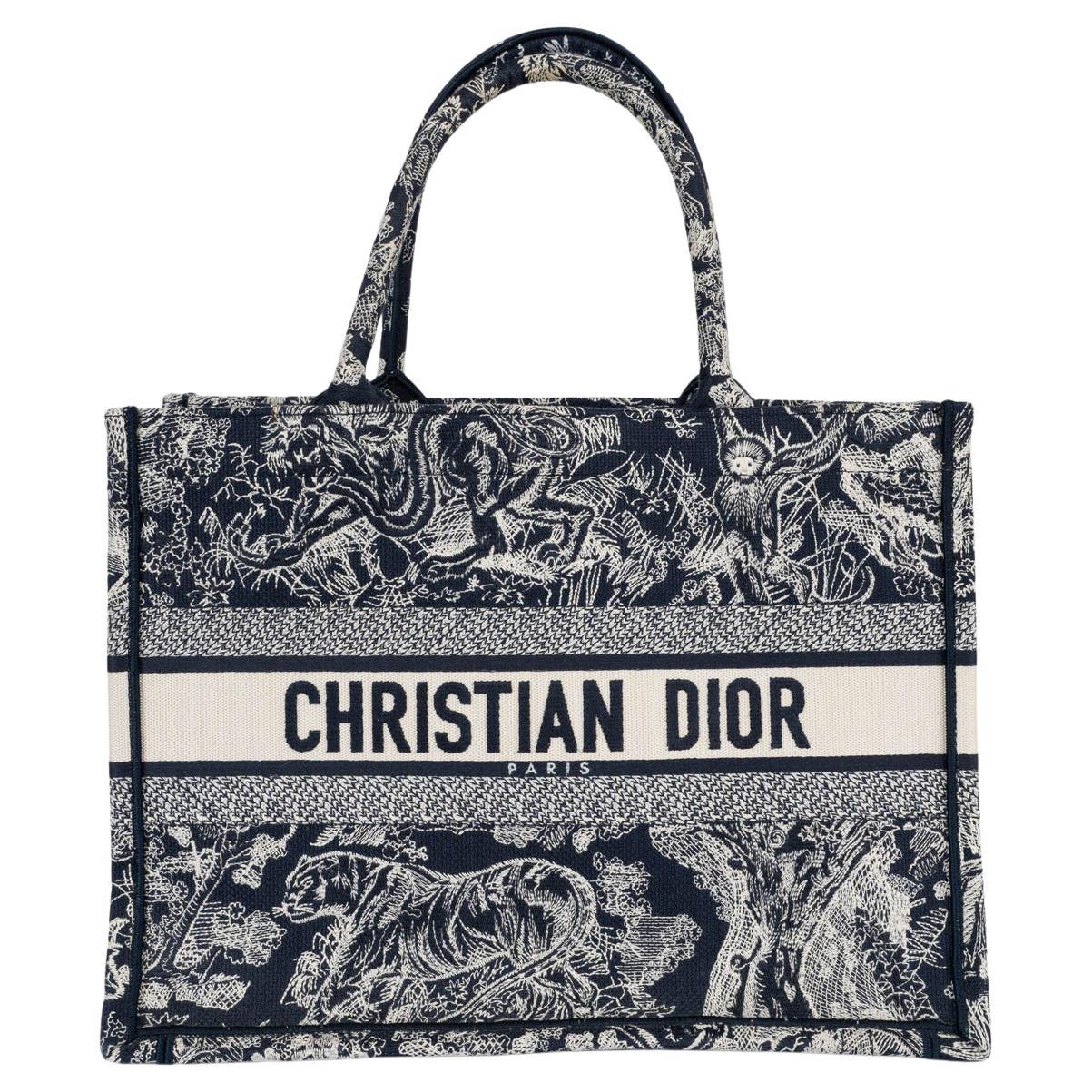 CHRISTIAN DIOR navy blue TOILE DU JOUY REVERSE MEDIUM BOOK TOTE Bag For Sale