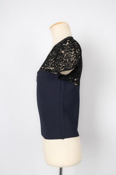 Top Christian Dior Azul Marino Adornado con Encaje Negro