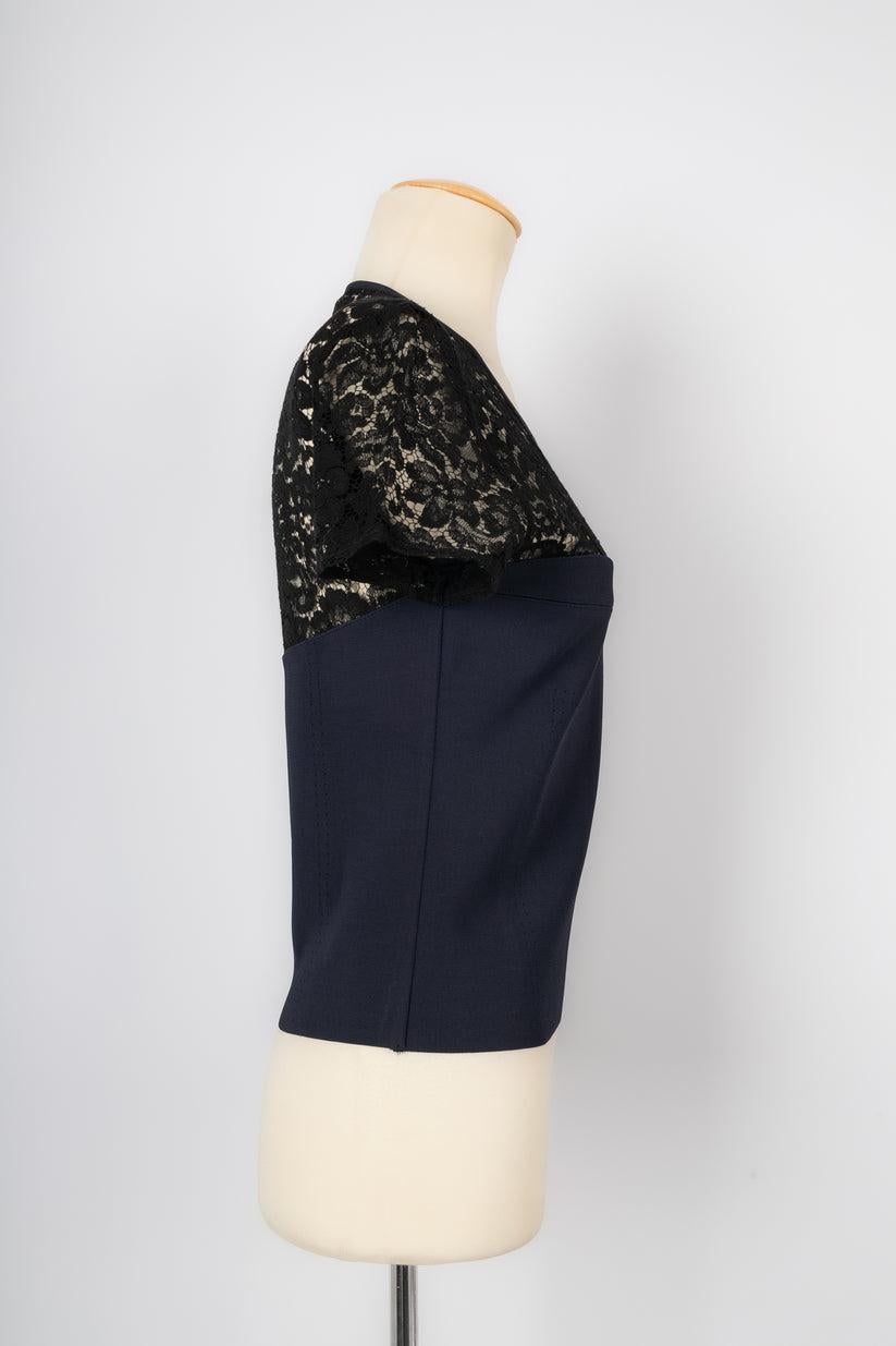 Christian Dior Navy Blue Top Ornamented with Black Lace For Sale 1