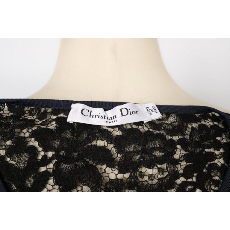 Christian Dior Navy Blue Top Ornamented with Black Lace For Sale 3