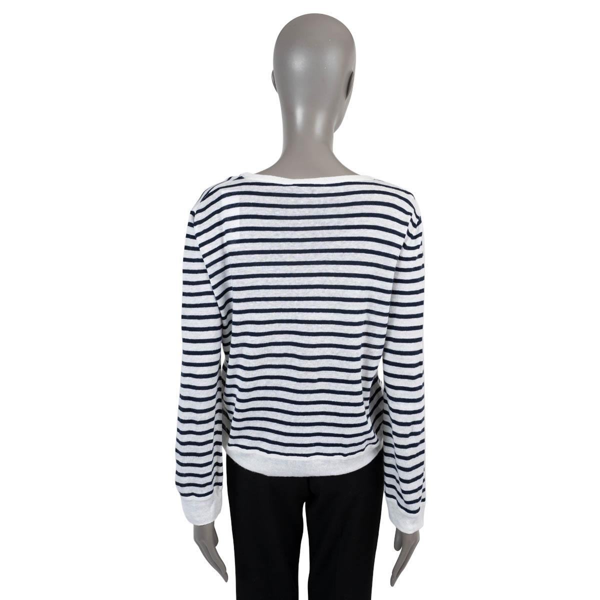 Women's CHRISTIAN DIOR navy blue & white linen 2021 DIOR CHEZ MOI STRIPED Sweater 40 M For Sale