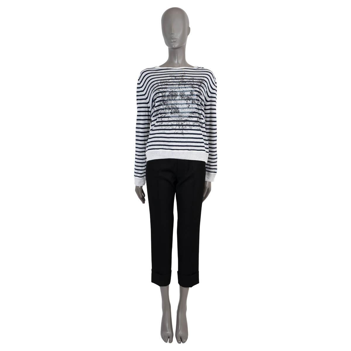 CHRISTIAN DIOR navy blue & white linen 2021 DIOR CHEZ MOI STRIPED Sweater 40 M For Sale 1