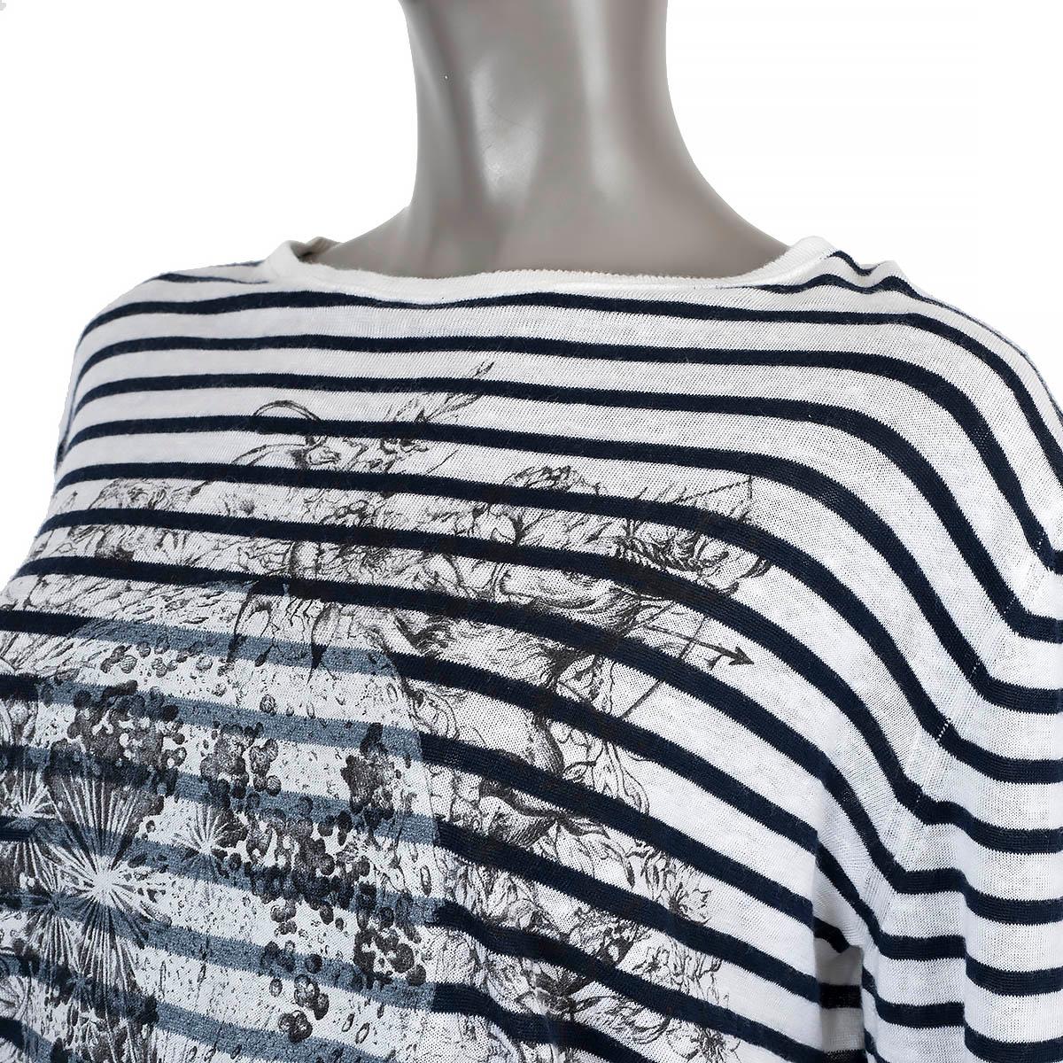CHRISTIAN DIOR navy blue & white linen 2021 DIOR CHEZ MOI STRIPED Sweater 40 M For Sale 2
