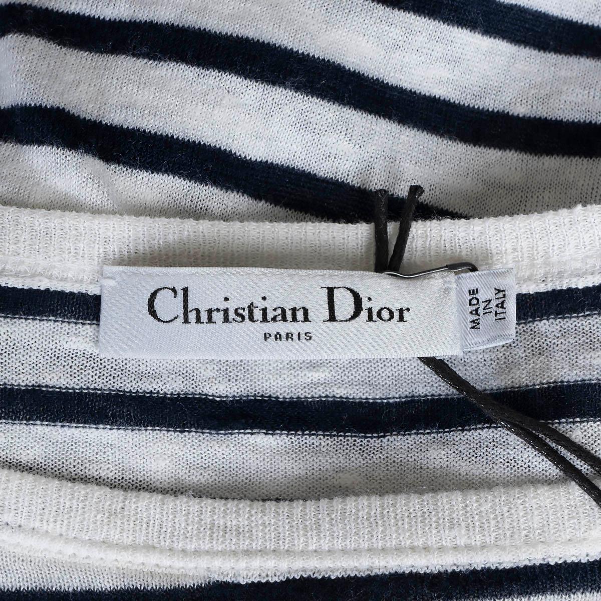 CHRISTIAN DIOR navy blue & white linen 2021 DIOR CHEZ MOI STRIPED Sweater 40 M For Sale 3