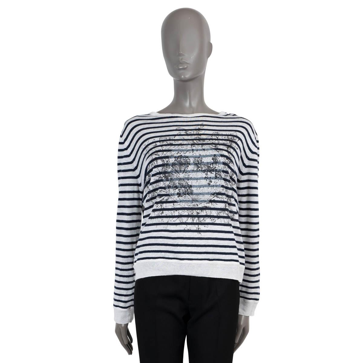 CHRISTIAN DIOR navy blue & white linen 2021 DIOR CHEZ MOI STRIPED Sweater 40 M For Sale