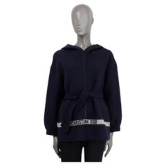 CHRISTIAN DIOR navy blue wool 2017 LOGO ZIP FRONT HOODED Jacket 42 L