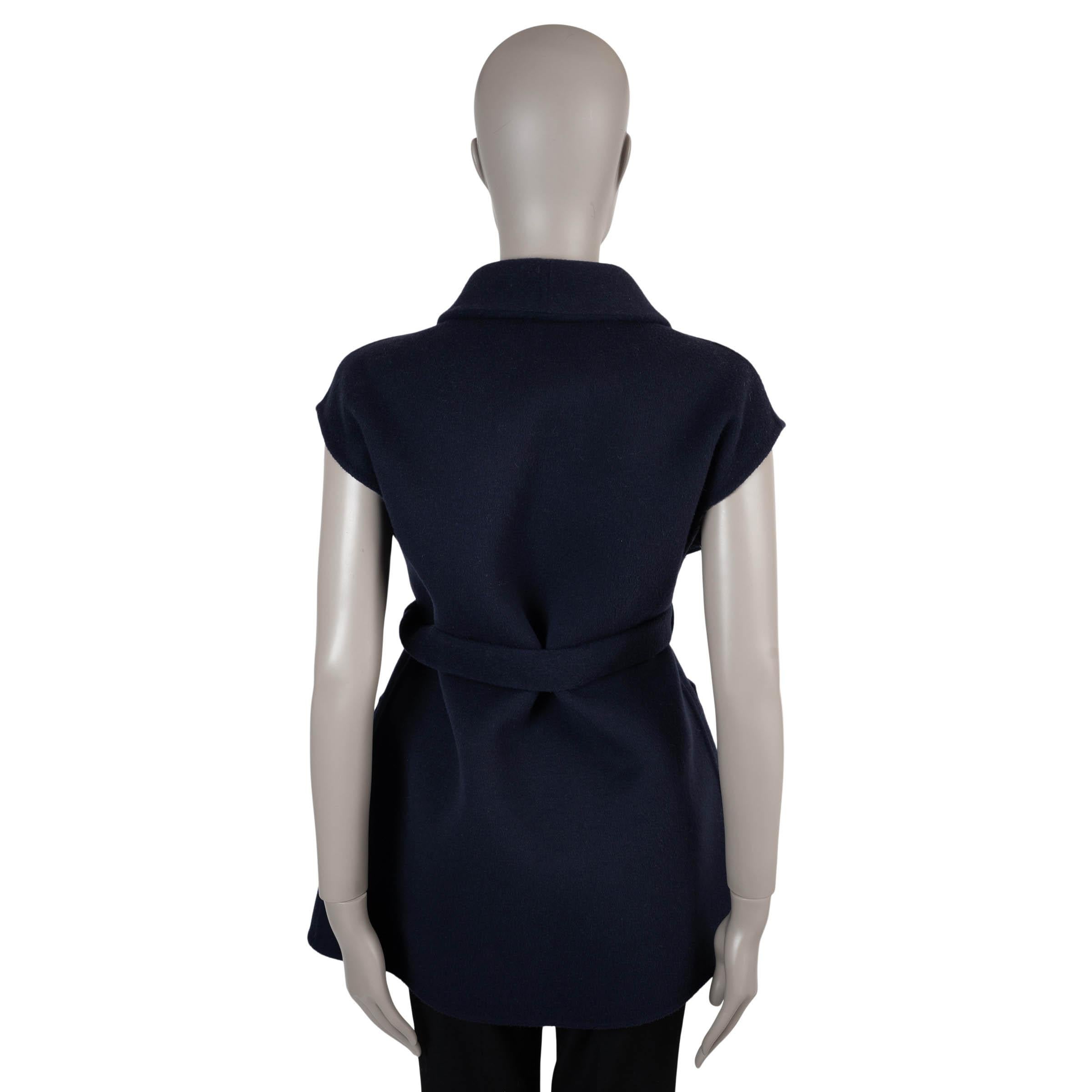 Black CHRISTIAN DIOR navy blue wool 2022 DOUBLE FACE BELTED Vest Jacket 36 XS For Sale