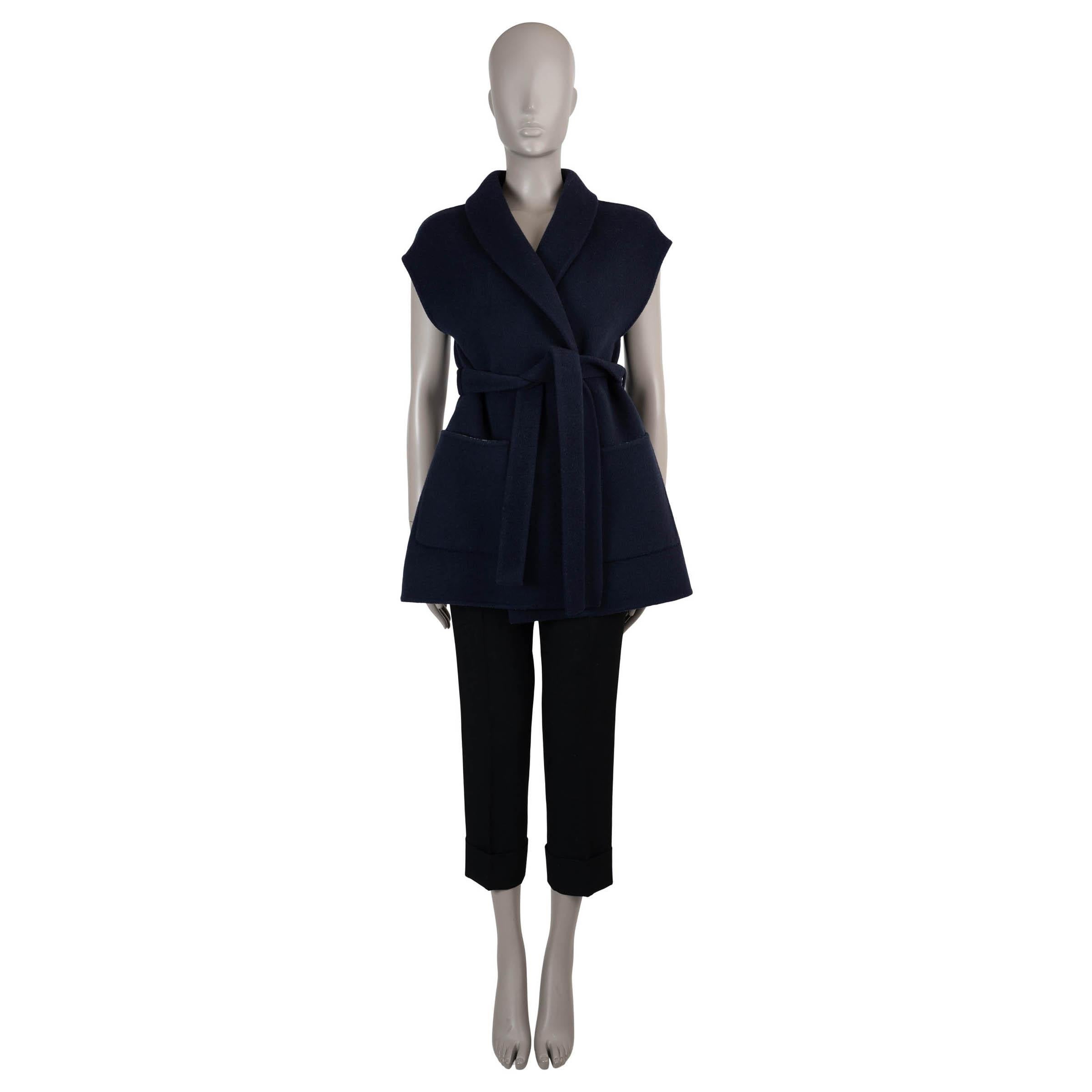Women's CHRISTIAN DIOR navy blue wool 2022 DOUBLE FACE BELTED Vest Jacket 36 XS For Sale