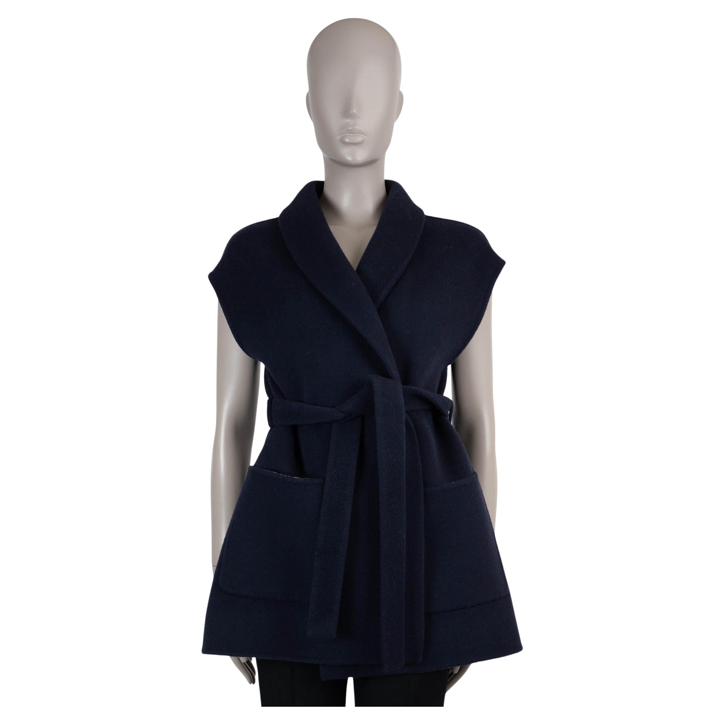 CHRISTIAN DIOR navy blue wool 2022 DOUBLE FACE BELTED Vest Jacket 36 XS For Sale