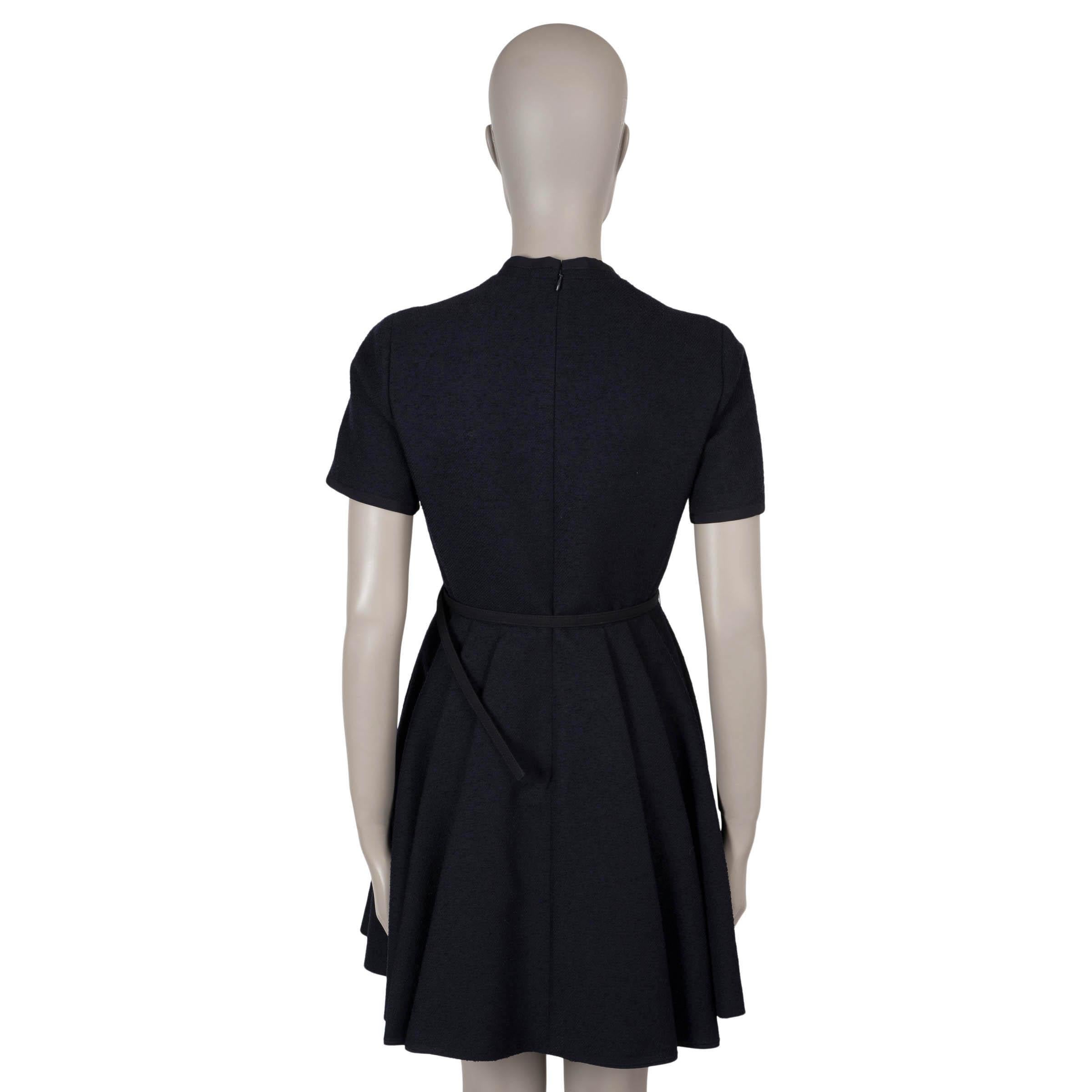 CHRISTIAN DIOR azul marino lana 2024 CORTO FLARED BELTE BOUCLE Vestido 36 XS Negro en venta