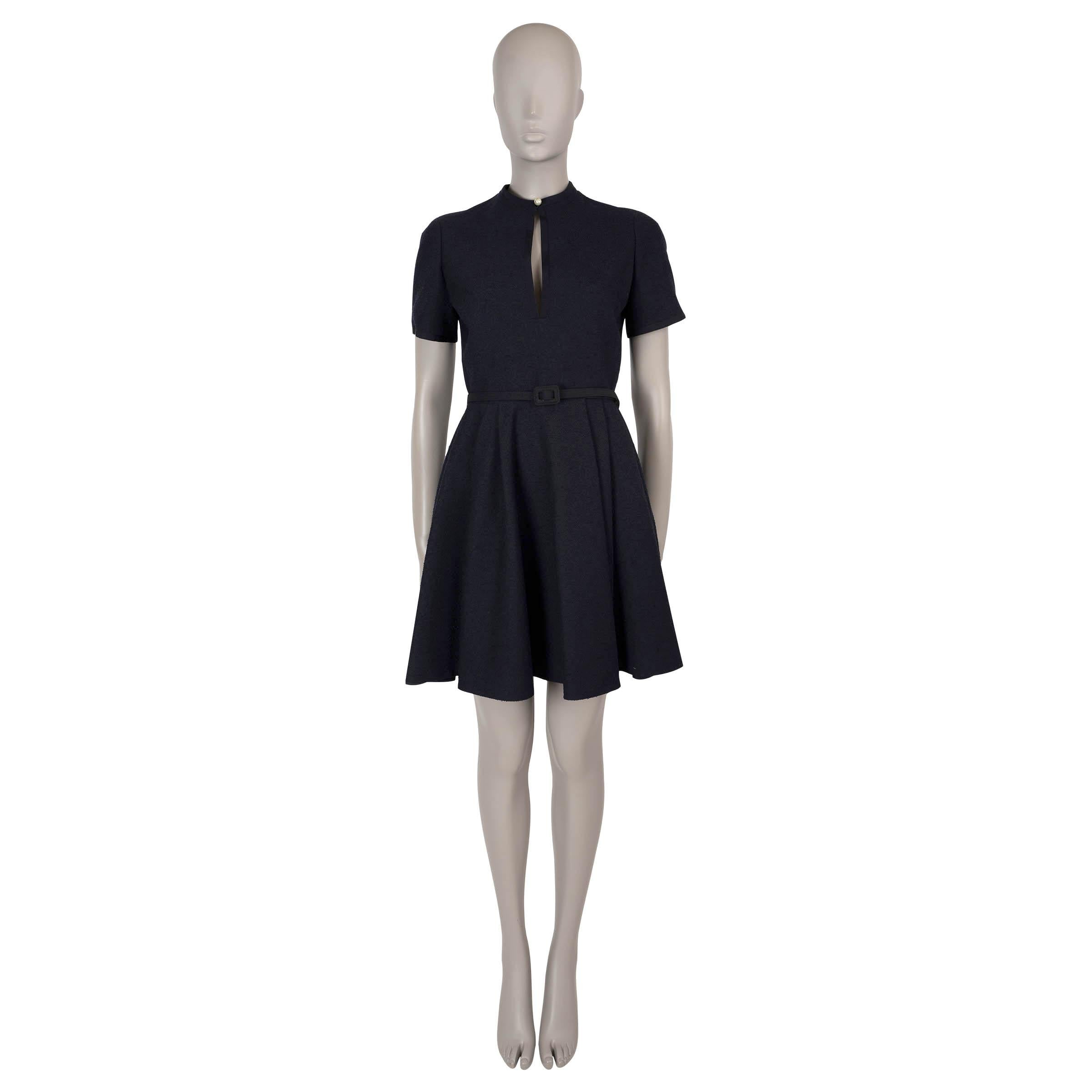 De las mujeres CHRISTIAN DIOR azul marino lana 2024 CORTO FLARED BELTE BOUCLE Vestido 36 XS en venta
