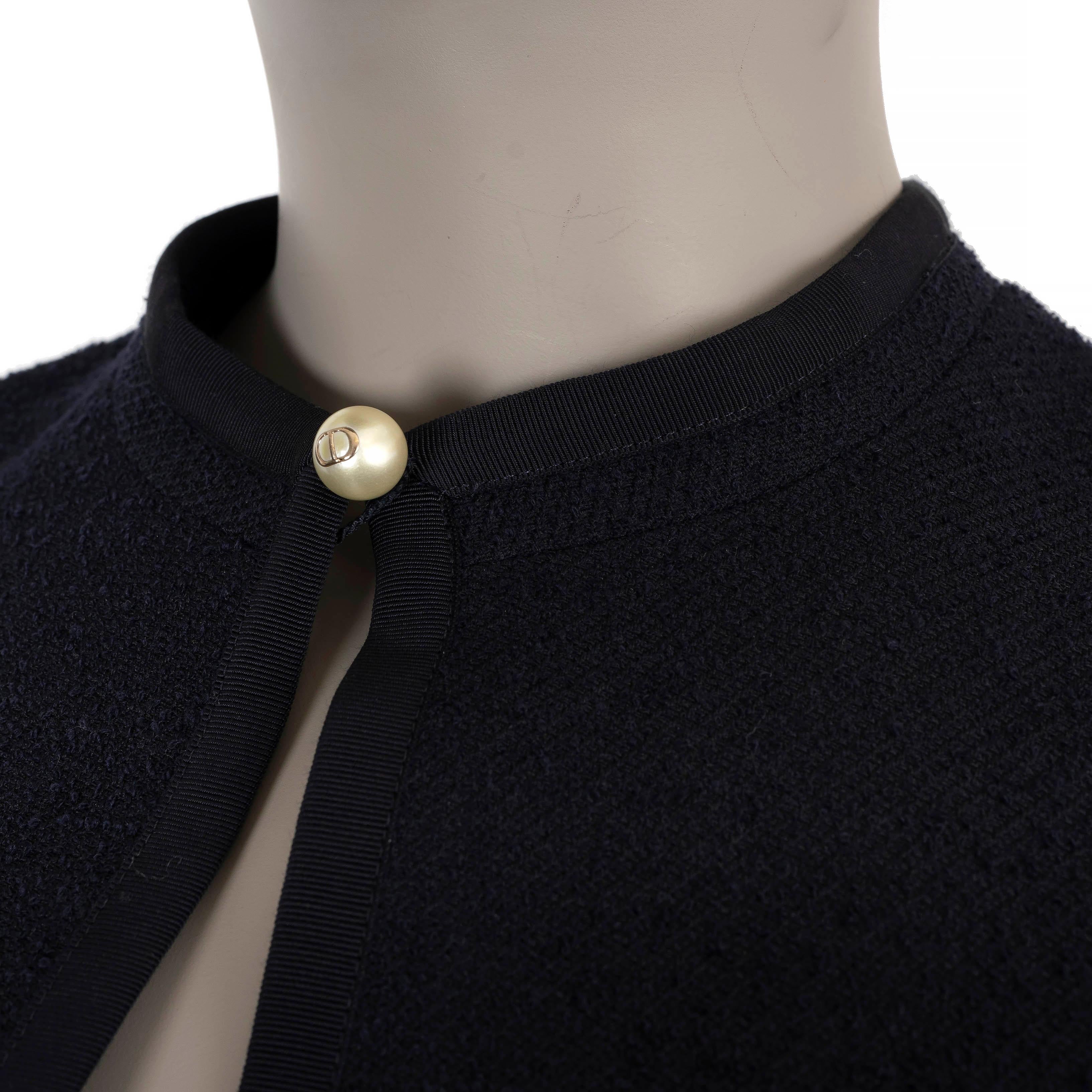 CHRISTIAN DIOR azul marino lana 2024 CORTO FLARED BELTE BOUCLE Vestido 36 XS en venta 1