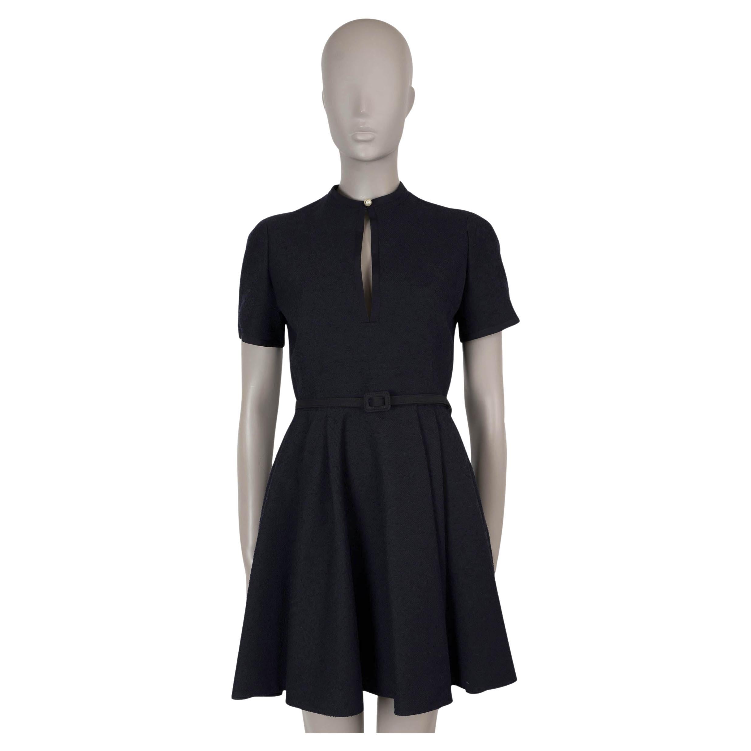 CHRISTIAN DIOR azul marino lana 2024 CORTO FLARED BELTE BOUCLE Vestido 36 XS en venta