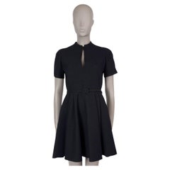 CHRISTIAN DIOR navy blue wool 2024 SHORT FLARED BELTE BOUCLE Dress 36 XS