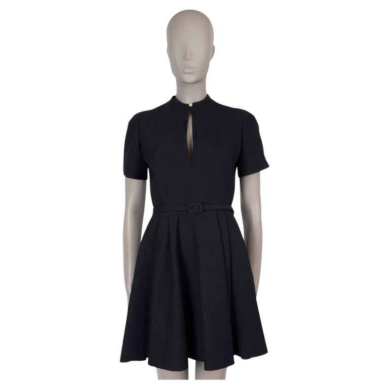 CHRISTIAN DIOR navy blue wool 2024 SHORT FLARED BELTE BOUCLE Dress 36 XS
