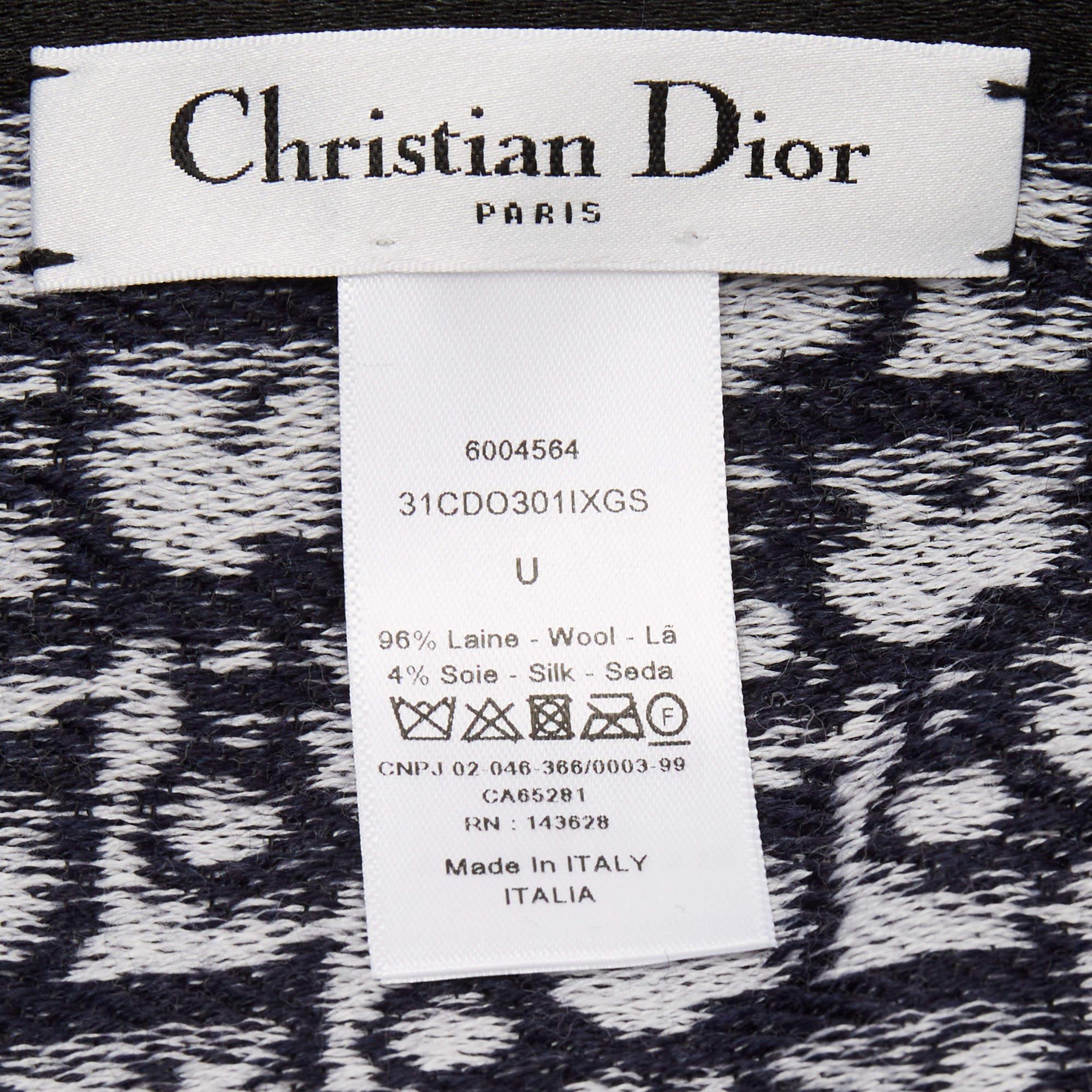 Women's Christian Dior Navy Blue Wool and Silk Oblique University Reversible Scarf