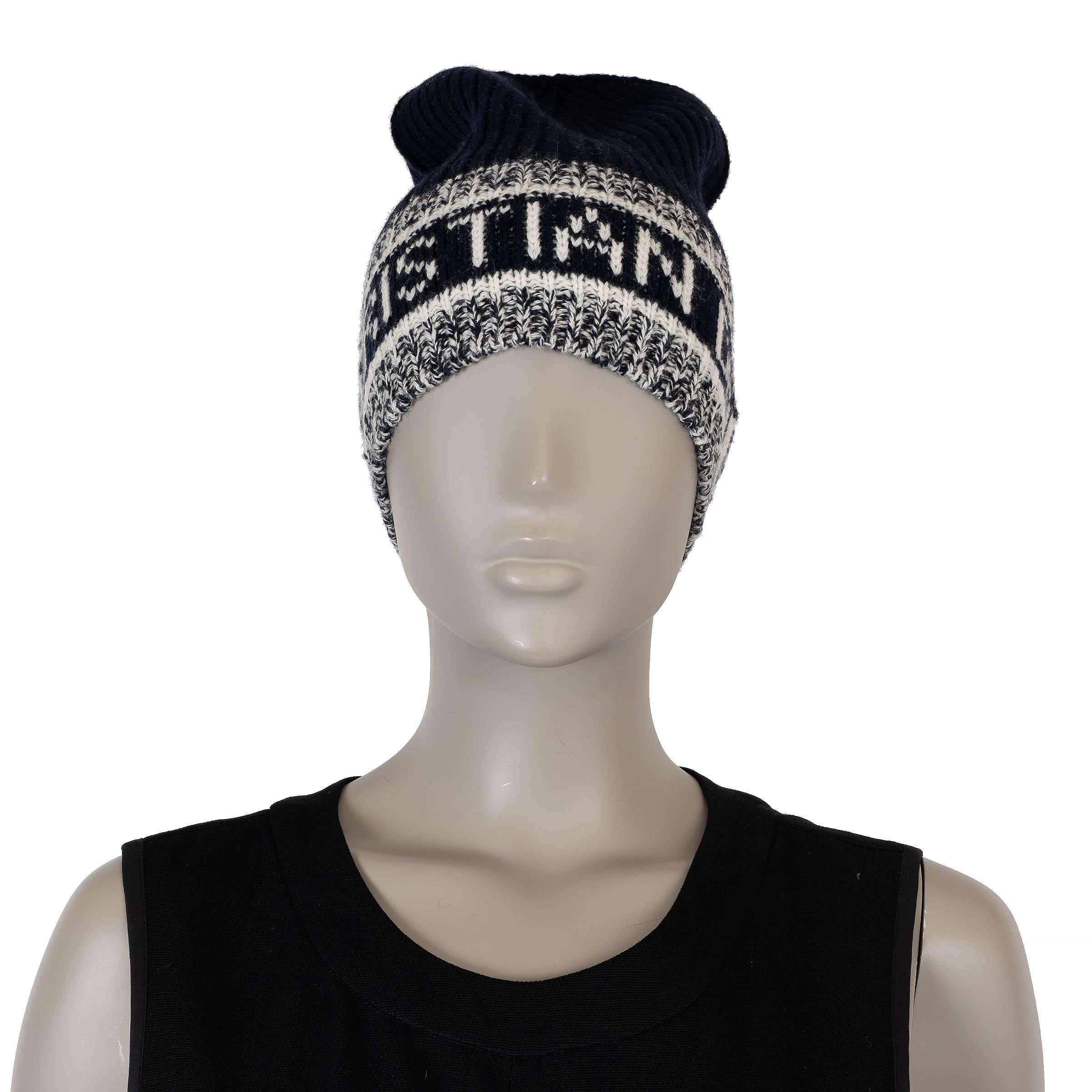 Black CHRISTIAN DIOR navy blue wool & cashmere 2021 D-WHITE Beanie Hat One Size For Sale