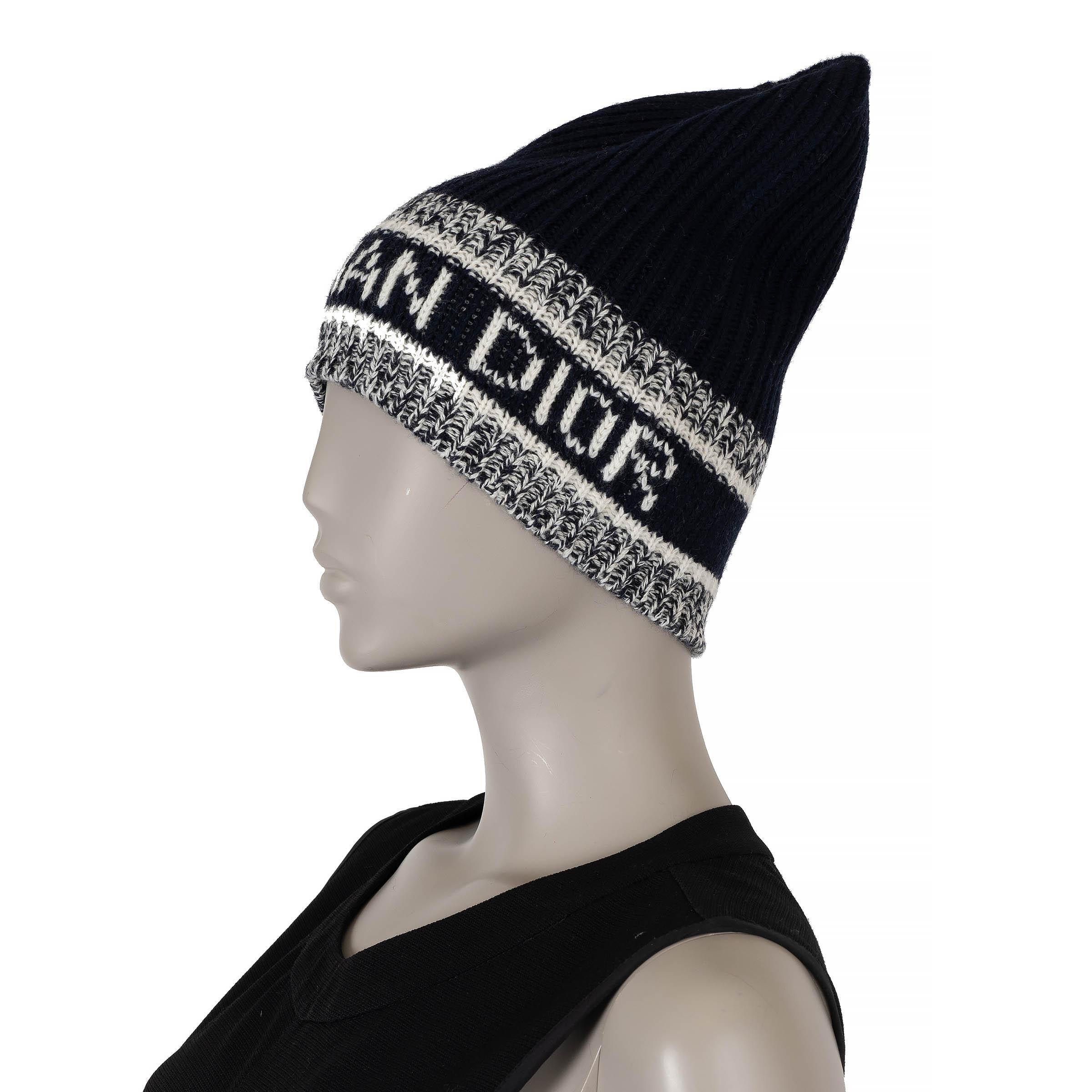 Women's CHRISTIAN DIOR navy blue wool & cashmere 2021 D-WHITE Beanie Hat One Size For Sale