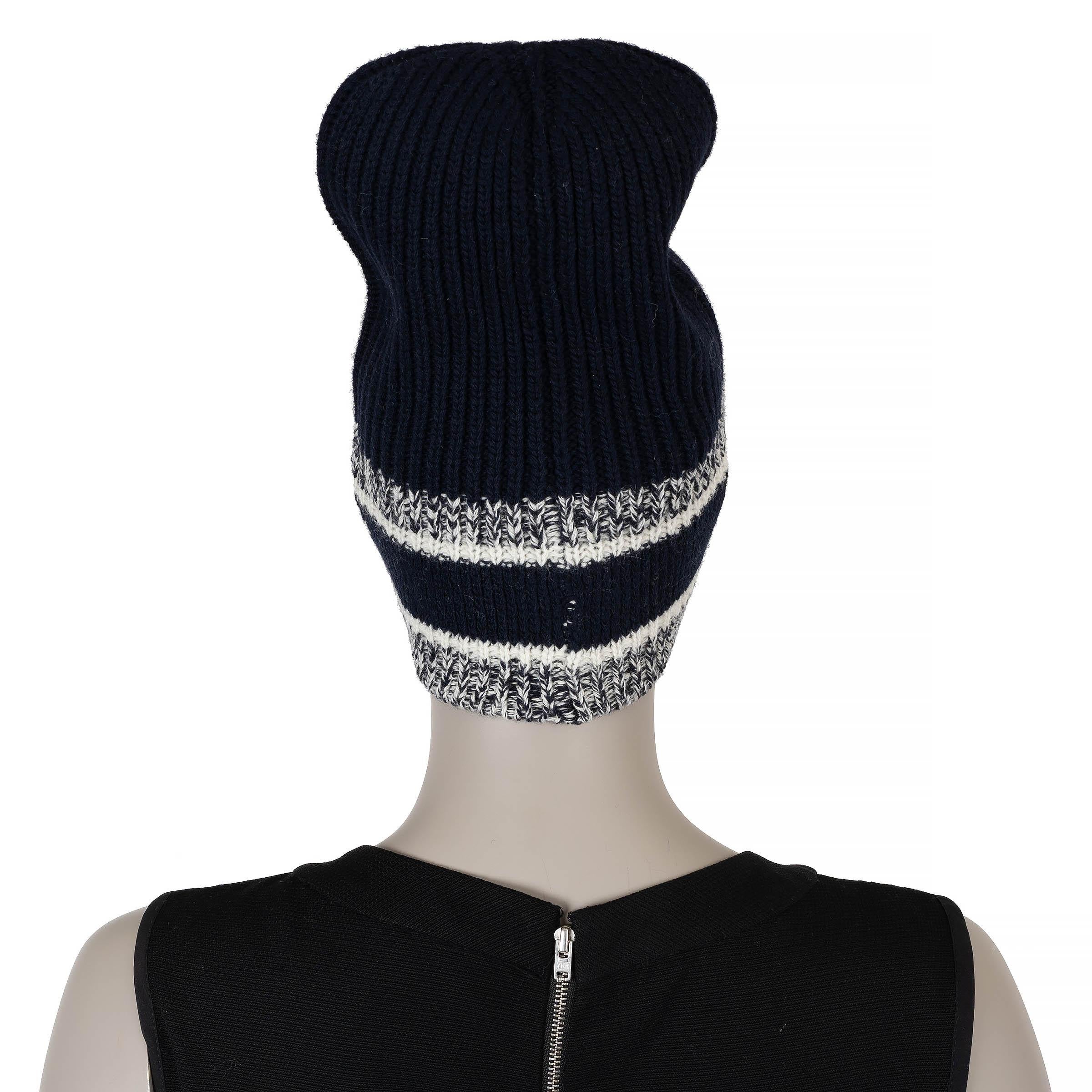 CHRISTIAN DIOR navy blue wool & cashmere 2021 D-WHITE Beanie Hat One Size For Sale 1