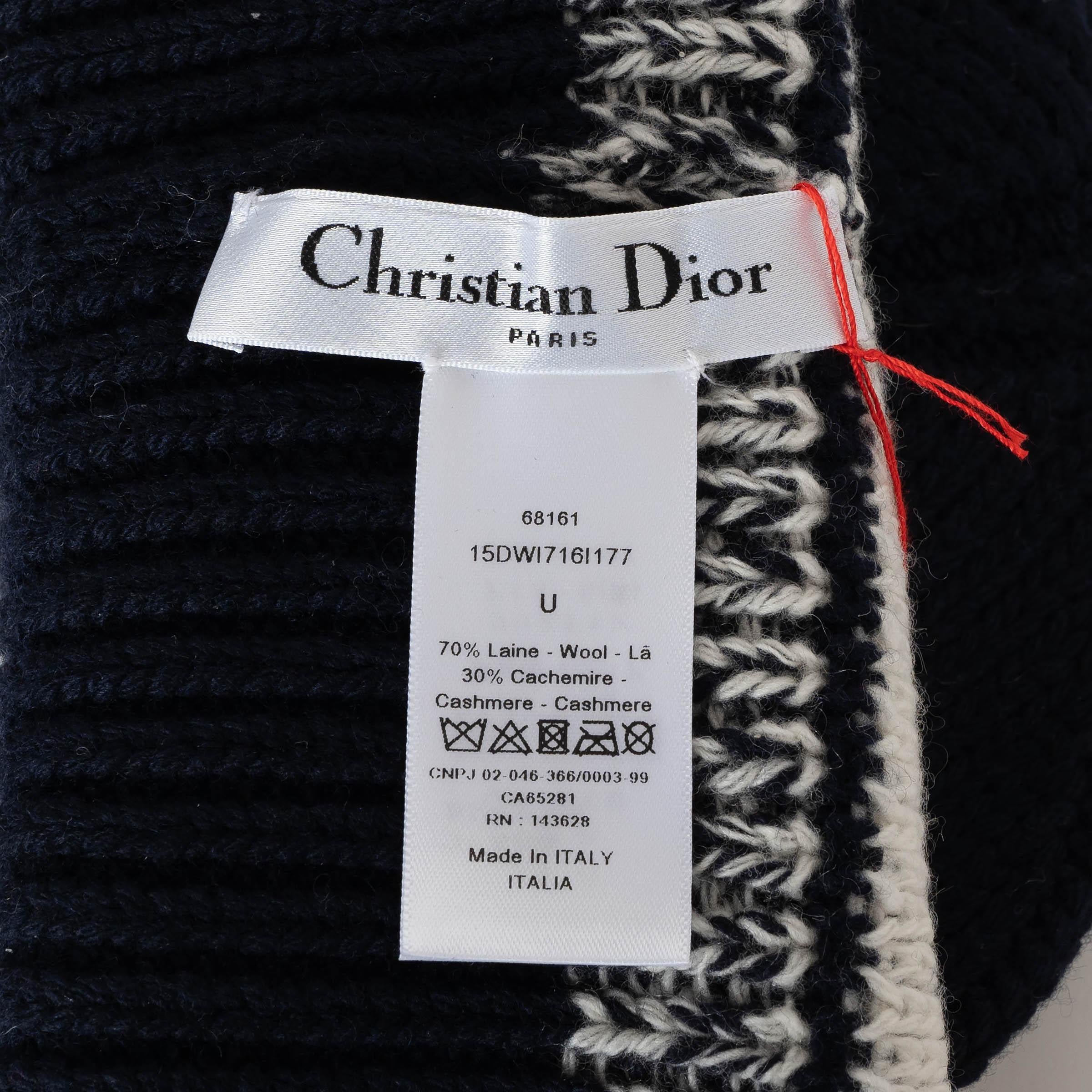 CHRISTIAN DIOR navy blue wool & cashmere 2021 D-WHITE Beanie Hat One Size For Sale 2