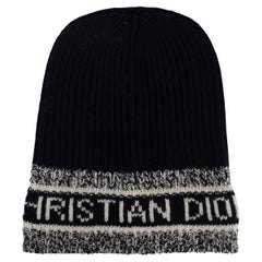 CHRISTIAN DIOR navy blue wool & cashmere 2021 D-WHITE Beanie Hat One Size