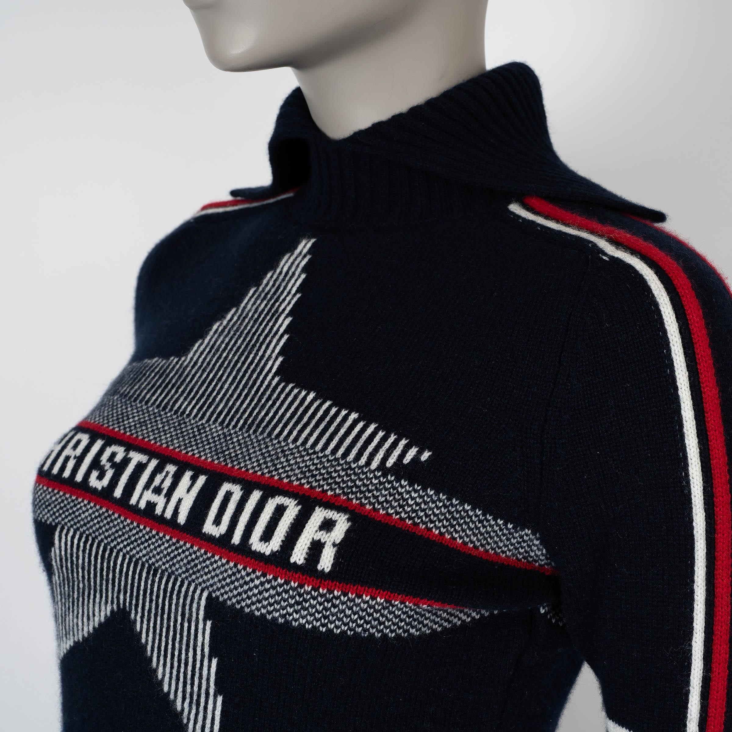 CHRISTIAN DIOR navy blue wool & cashmere 2021 DIORALPS Sweater 38 S For Sale 1