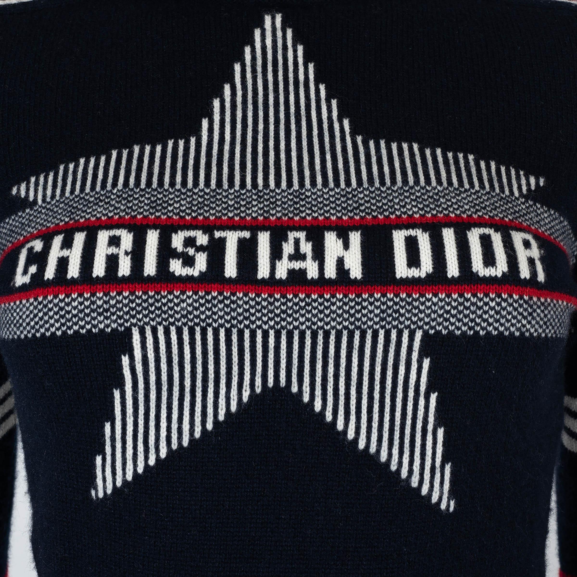CHRISTIAN DIOR navy blue wool & cashmere 2021 DIORALPS Sweater 38 S For Sale 2