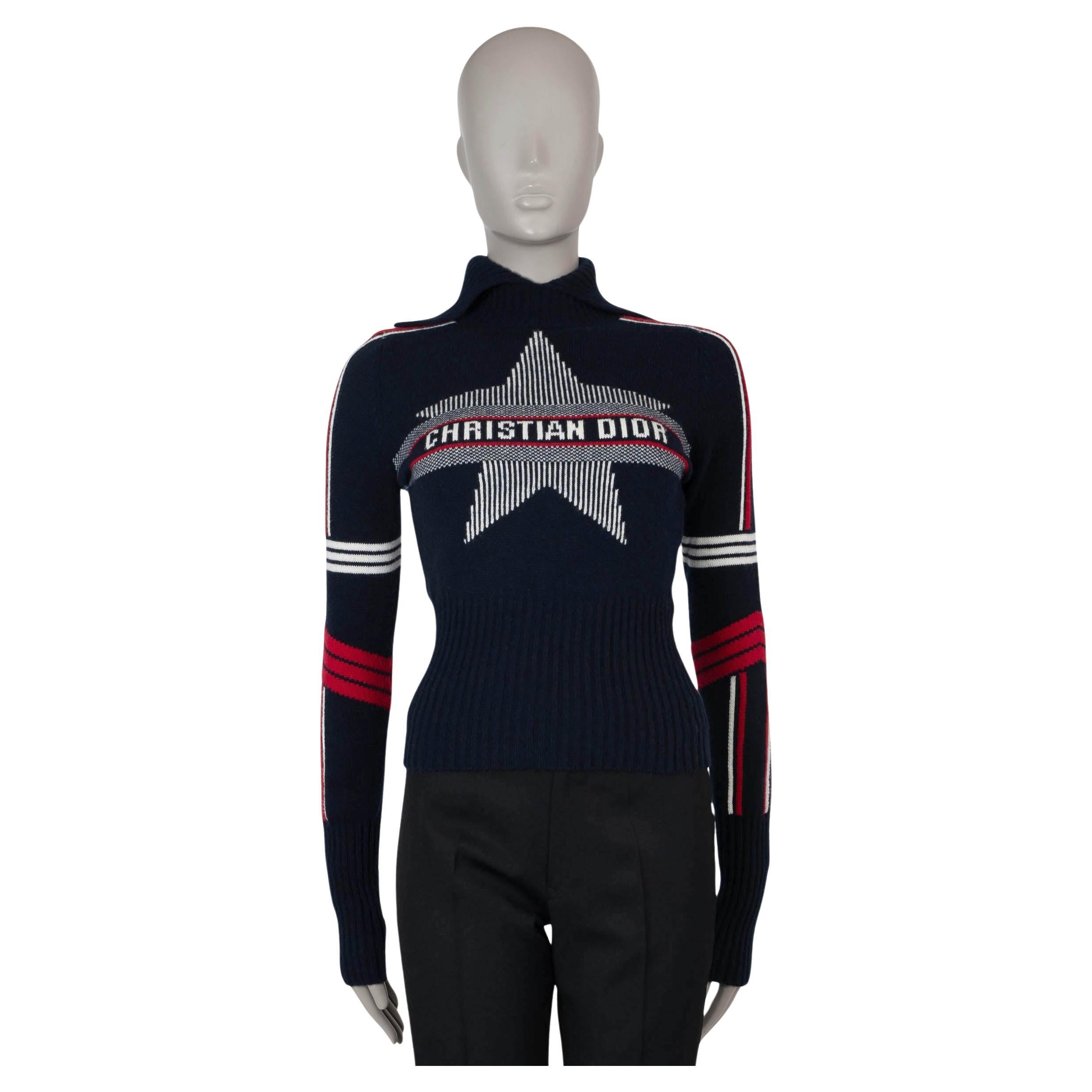 CHRISTIAN DIOR navy blue wool & cashmere 2021 DIORALPS Sweater 38 S For Sale